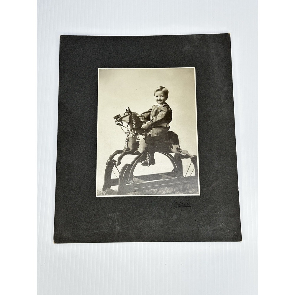 Antique 1900's Large Photo Child Riding Wooden Toy Rocking Horse